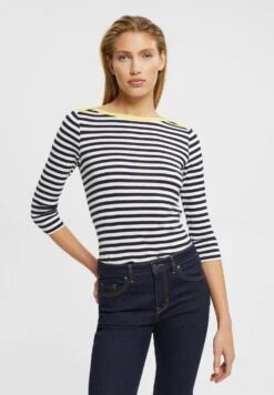 Edc By Esprit Full Needle Striped 3/4 Sleeve Tee - Longsleeve - Navy Blue