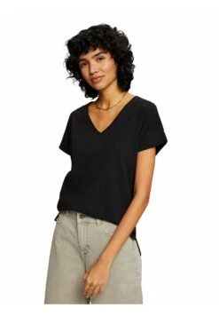 Edc By Esprit Mit V Ausschnitt - T-Shirt Basic - Black