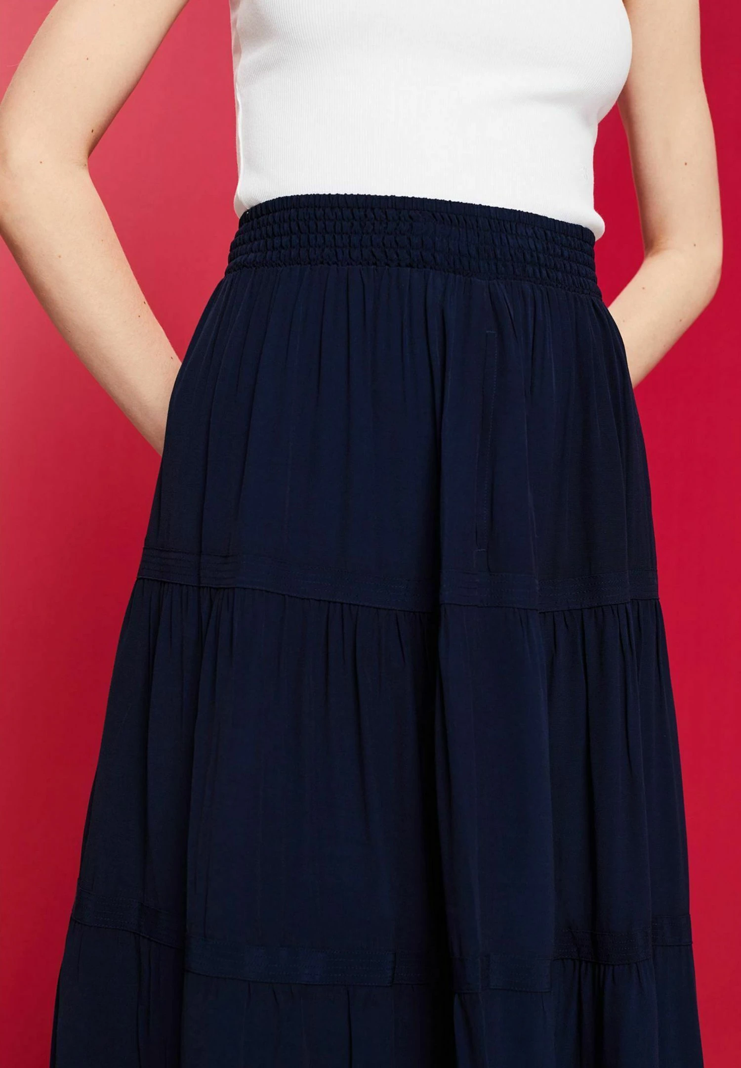 ESPRIT Midi - A-Lijn Rok - Navy 6 ESPRIT Midi - A-Lijn Rok - Navy - Afbeelding 6