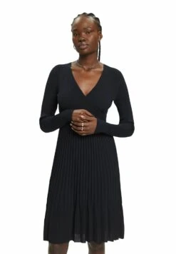 ESPRIT Plissiertes Wickel Mit Langen Ärmeln - Gebreide Jurk - Black -Esprit 2b67ba47391a4cf0b62fa0d4e1b7fea1