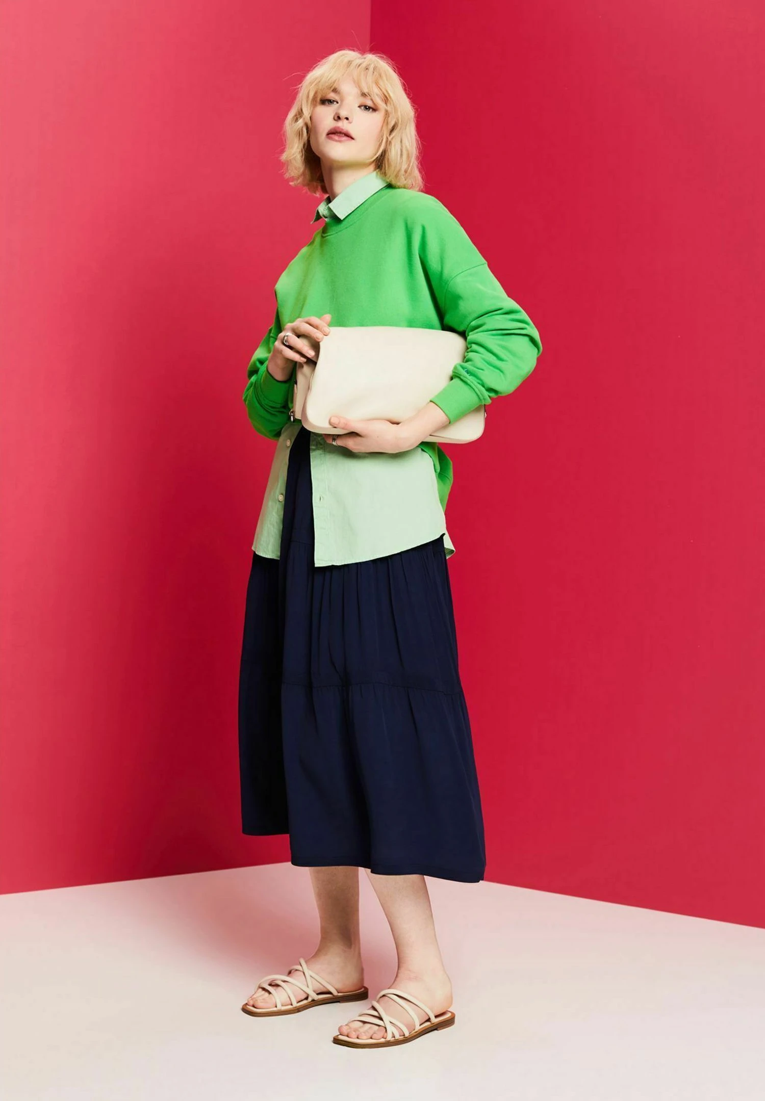 ESPRIT Midi - A-Lijn Rok - Navy 3 ESPRIT Midi - A-Lijn Rok - Navy - Afbeelding 3