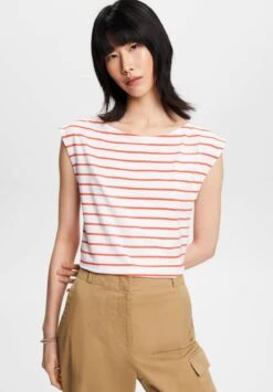 ESPRIT Sslv Stripe - T-Shirt Print - Orange Red