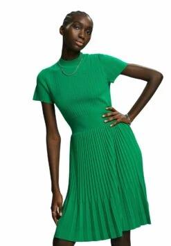 ESPRIT Mit Plisseefalten Und Stehkragen - Gebreide Jurk - Emerald Green