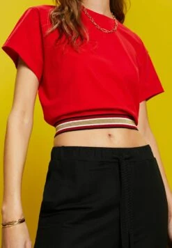 ESPRIT Cropped Mit Glitzer Detail - T-Shirt Print - Red -Esprit 859286d99c584598a0aa322e131b3bac