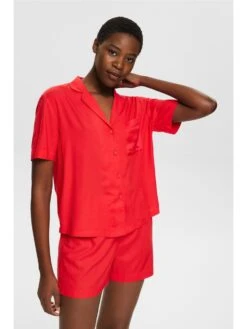 ESPRIT Matt Shiny Wv_Cve Solid - Pyjama - Red