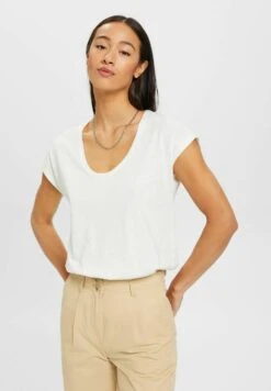 Edc By Esprit Mit U Bootausschnitt - T-Shirt Basic - Off White