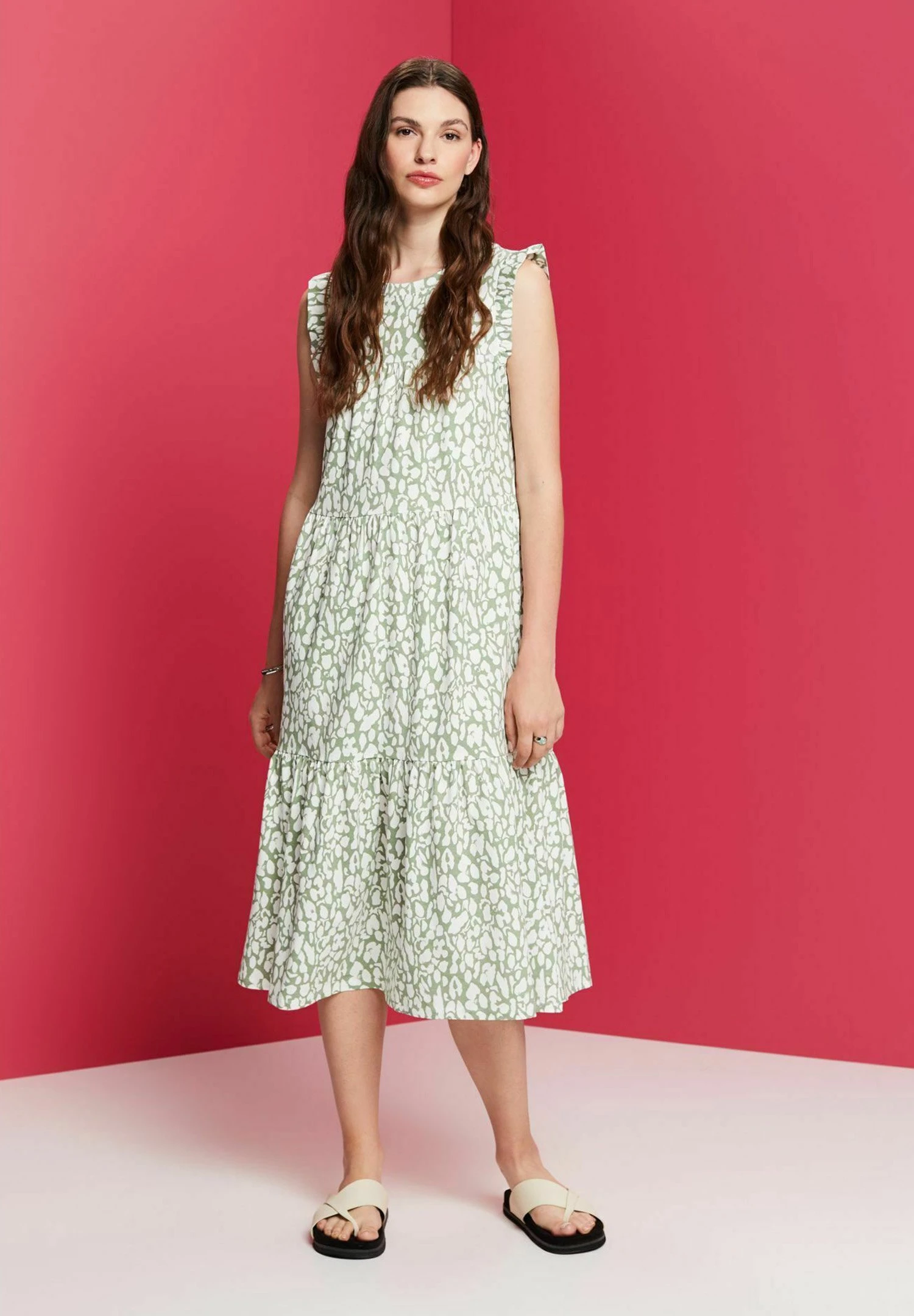 Edc By Esprit Printed - Jurk - Pale Khaki 1 Edc By Esprit Printed - Jurk - Pale Khaki