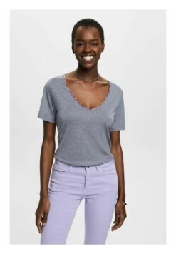 ESPRIT Mit Geblümtem V Ausschnitt - T-Shirt Print - Navy