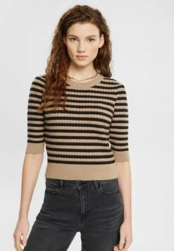 ESPRIT Gestreifter Mit Verkürzten Ärmeln - T-Shirt Print - Taupe
