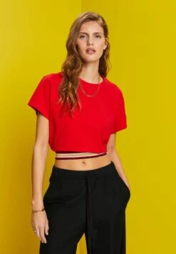ESPRIT Cropped Mit Glitzer Detail - T-Shirt Print - Red -Esprit bf1a565be1514b399ef06898a2484310