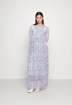 Dress Long Sleeve Allover Print - Maxi-Jurk - Light Blue